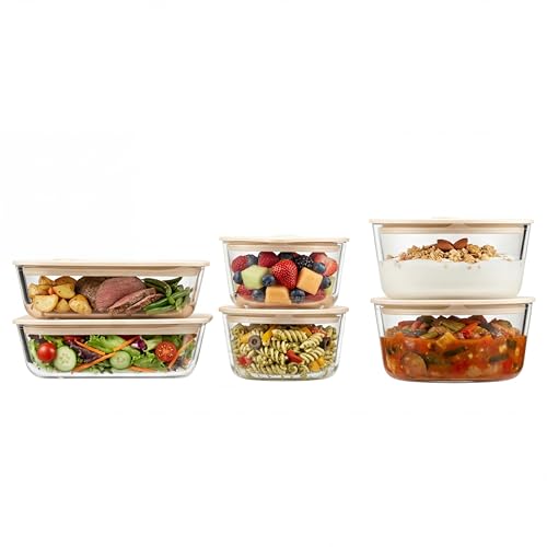 Urban Green Glass Food Container Set with Glass Lid, 6 Pack, Food Storage Containers Set, Airtight, LeakProof, Micowave Safe, 100% Plastic Free, Meal Prep Containers (White Color) - color: White Sand-6P