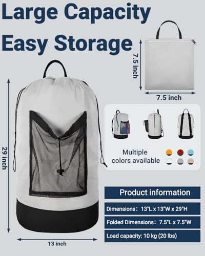 Laundry Bag with Shoulder Straps and Mesh Pocket Laundry Backpack Large Portable Laundry Hamper for College Laundromat Apartment - color: White & Black