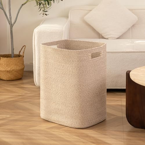 OIAHOMY Laundry Hamper, Rectangle Cotton Laundry Basket with Handles, Large Blanket Basket for Living room, Woven Decorative Storage for Toys,Clothes,Pillows-16x13x22in-Brown variegated - color: Brown variegated
