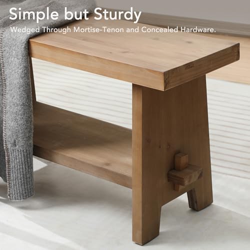 HOKYHOKY Solid Wood Entryway Bench - 51.2" Farmhouse Long Storage Bench, Rustic Narrow Bench Seat for Indoor, Entryway, Dining Room, Living Room and Hallway, Brown - size: 51.2"