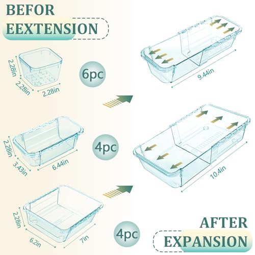 14 Pcs Clear Drawer Organizer, Adjustable Drawer Storage Box, 3-Size Desk Drawer Organizer, Acrylic Storage Bins for Makeup, Kitchen Utensils, Bedroom Dressers Tool Organizer for Gadgets, Blue - color: Blue, size: 14PCS