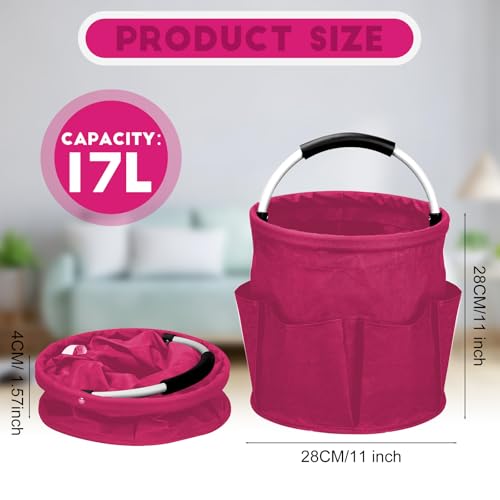 Cleaning Caddy for Cleaning Supplies,17L Cleaning Supply Caddy with Handle Foldable Cleaning Supplies Organizer Bucket Cleaning Products Organizers for Home, Garden (Rose Red) - color: Rose Red