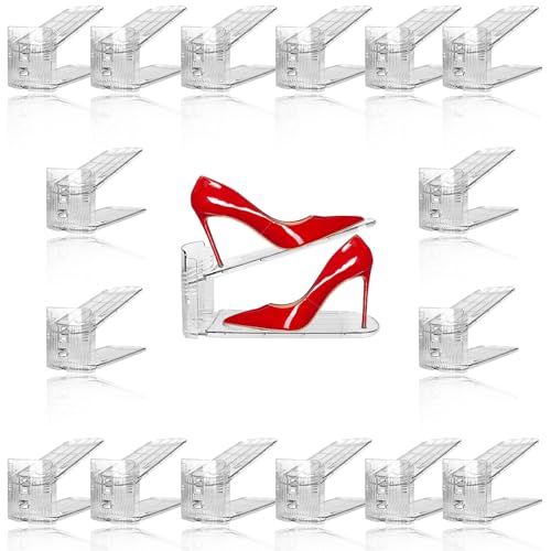 16 Pack Clear Shoe Slots Organizer - Adjustable Height 3.7''to 7.7'' Shoe stackers for a pair of shoes ,Shoe rack storage shoe space saver 50%,Easy to assemble shoe hold shoe organizer for cloest - color: 16pack