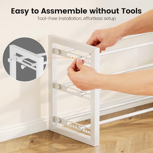 Homeiju Expandable Shoe Rack, 2 Tier Metal Shoe Shelf, Adjustable Shoe Stand for Sneakers, Boots, Heels, Heavy-Duty Steel Standing Shoe Organizer for Entryway, Closet, Bedroom, White - color: White, size: 2-Tier