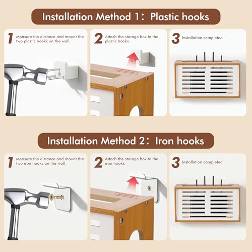 Router Shelf Wall Mount, WiFi Router Box Hider & Modem Storage Box with Cable Holes | Cable Management Organizer for Router, Modem, Power Strip | Light Brown, 13.9"x4.33"x7.68"