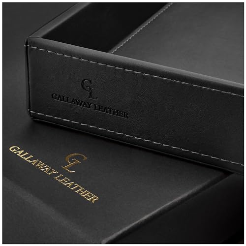 GALLAWAY LEATHER Valet Tray for Men - Nightstand Organizer EDC Tray for Wallet and Keys - Dresser Leather Catchall Dump Key Tray - Bedside Table Tray Organizer Key Bowl for Entryway Table (Black) - color: Black