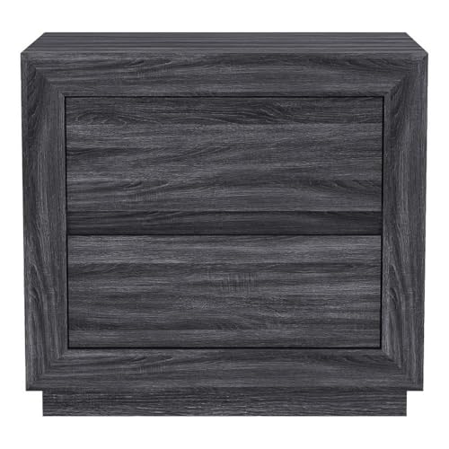Manhattan Comfort Soren 26" Contemporary Nightstand with 2 Drawers, Modern Wood Design Bedside Table, Handle-Less Storage Drawers, Compact & Functional, Charcoal Gray - color: Charcoal Gray