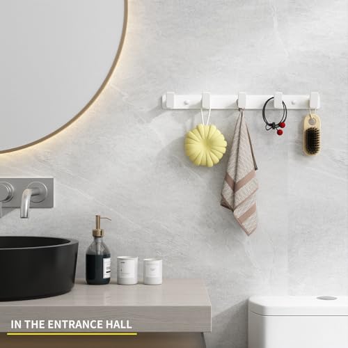 White Coat Rack Wall Hooks for Hanging Heavy Duty Door Hooks with 5 Hooks Key Holder for Wall Hat Rack for Entrance Coat Hook - color: White, size: Rectangle 5 Hooks 1 Pack
