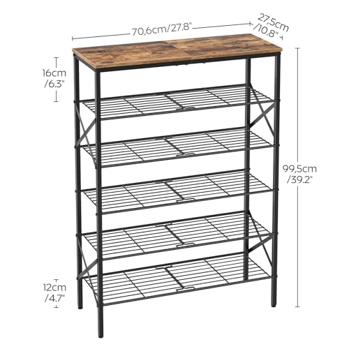 YATINEY 6-Tier Shoe Rack, Shoe Storage Organizer for Closet, Free Standing Shoe Organizer with Metal Mesh Shelves, 24 Pairs of Shoes, Rustic Brown and Black SS06BR - color: Rustic Brown + Black, size: 27.8" x 10.8" x 39.2"
