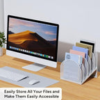 5-Section Desk File Organizer, Metal Mesh Folder Organizer for Documents, Mail & Office Papers (White) - color: White