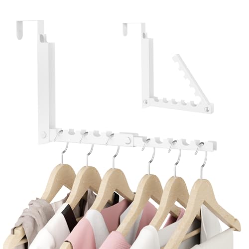 BAKON Over the Door Hooks with 10 Ridges,Compact Double Folding Over the Door Hanger for Bathroom Bedroom Laundry Room,Metal Over Door Drying Rack, Space Saving Over the Door Clothes Hanger(1, White) - color: White
