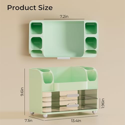Makeup Organizer for Vanity with 2 Large Drawers, Cosmetic Display Case with Brush Holders, Easy to Storage for Bathroom Countertop Skincare, Perfume, Green - color: Green