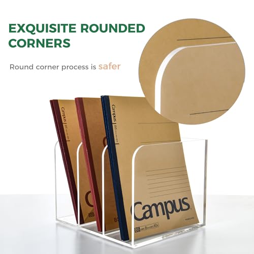 3 Vertical Compartments Clear Acrylic Magazine & File Holder – Multipurpose Desk Organizer for Documents, Tablets, Magazines, Books – Office/Home/Classroom Rack - size: B5, 3 Sections