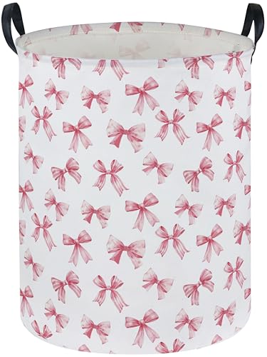 Essme Kids Laundry Basket,Pink Hamper Waterproof Storage Bin for Girls, Pink Hamper,Gift Baskets(Pink Bowknot) - color: Pink Bowknot