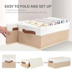 6 Pack Fabric Storage Bins, Large Storage Baskets for Shelves, Foldable Closet Organizer Storage Boxes with Leather Handles for Clothes, Sheets, Jeans, Toys, Books (Beige and White) - style: 6 Pack Beige & White