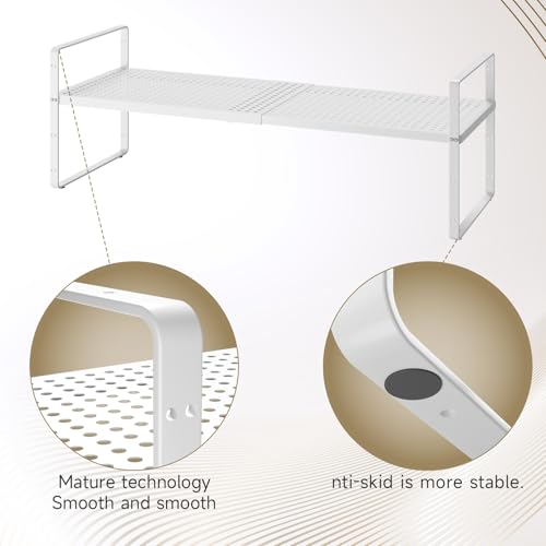 Hole Pattern Expandable Shelf Organizer,1Pack 8.1" Wide Easy to Assemble Cabinet Organizer Shelf, 16.5~27.1" Adjustable Height&Stackable Spice Organization for Cupboard, White - color: White, size: 1Pack-8''W-Hole Pattern