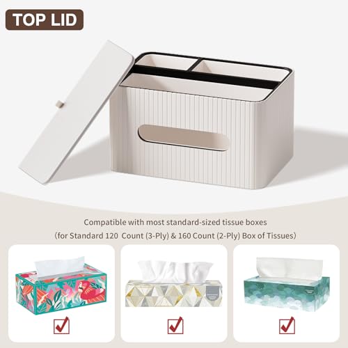 KINGFOM Leather Tissue Box Cover with Storage Tray, Decorative Tissue Box Holder Organizer for Office Desk, Bedroom & Nightstand, Remote Control Holder for Perfume, Watch, Glasses, Pens (Ivory White) - color: Ivory White