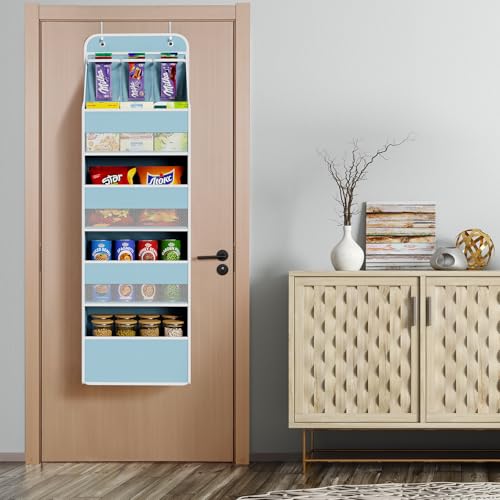 Univivi 5-Shelf Fabric Door Storage Over Door Hanging Organizer with 4 Large Pockets and 3 Small PVC Pockets Nursery Closet Cabinet Wall Mount Hanging Storage Organizers for Baby Nursery (Blue) - color: Blue, size: 5 LAYER