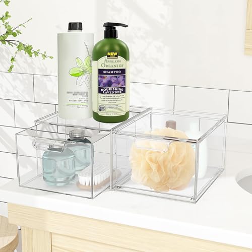 SpaceHacks 2 Pack Stackable Makeup Organizer and Storage, Acrylic Organizers，Clear Plastic Storage Drawer with Handles for Vanity, Undersink, Kitchen Cabinets, Pantry - color: Clear, size: 2 Pack