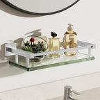 Alise Glass Shelves for Bathroom Wall, Tempered Glass Bathroom Shelf Wall Mounted, Modern Space Saving Floating Shelves 12 inch, Brushed Nickel - color: Brushed Nickel, size: 12 inch