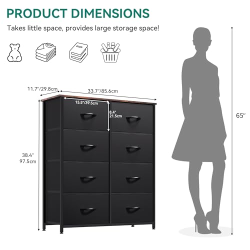 YITAHOME Dresser with 8 Drawers, Tall Storage Tower with 8 Drawers, Black Dresser & Chest of Drawers, Storage Drawer Organizer for Closet, Bedroom, Living Room - color: Black/Rustic Brown(new 2025)