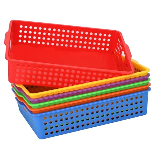 6-Pack Stackable Paper Trays with Handles, Modern Desktop Organizer for A4 Documents, Homework Turn-in Bins for Classroom & Office Use (Rainbow) - color: Rainbow