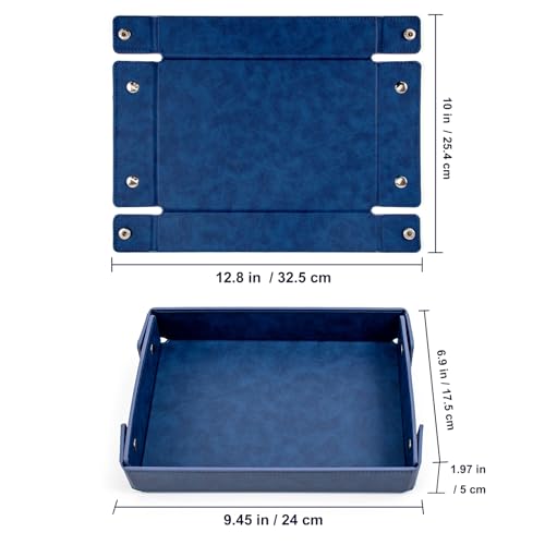 SANQIANWAN PU Leather Valet Tray Small NightStand Bedside Entry Table Trya for Phone Jewelry Glasses Keys and Coins Father's Day Birthday Gifts (Blue) - color: Blue