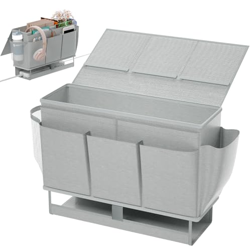 Bedside Caddy, Bed Organizer with 11 Pockets and Power Strip Holder,Versatile Bedside Storage Caddy for Home,Dorm,Bunk,Hospital,Crib Bed (Grey) - color: Grey