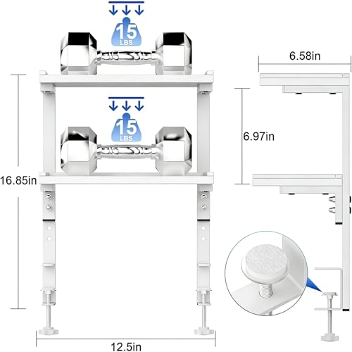 Spacrea clamp on Desk Shelf, 2 Tier Office Desk Shelves Organizer, Wood Desktop Supplies Storage Rack, Desk Organizers and Accessories (White) - color: White
