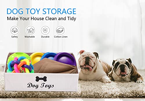 Morezi Linen-cotton blend dog toy basket and dog toy box, dog toy basket storage - Perfect for organizing pet toys, blankets, leashes, chew toys - Beige - Dog - color: Dog Beige