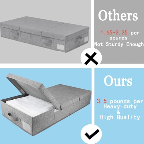 2 Pack 48L Under Bed Storage Containers, 6 Inches Tall Foldable Underbed Clothes Storage with Lids&3 Handles, 31.5 x 15.7 x 6 inches Low Profile Stackable Bins Box for Bedroom Blankets Clothes Shoes