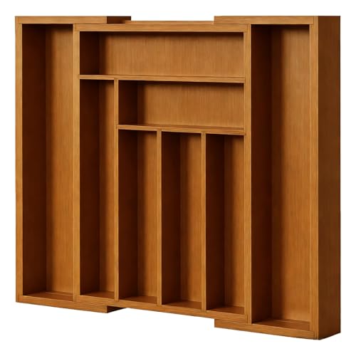 Pipishell Bamboo Expandable Drawer Organizer for Utensils Holder, Adjustable Silverware Organizer Cutlery Tray, Drawer Dividers for Utensils, Flatware, Knives in Kitchen, Bedroom, Living Room Brown - color: Brown, size: Large