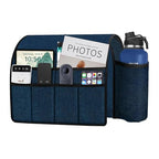 Ntomtuex Sofa Armchair Caddy Remote Control Holder with Water Bottle for Couch Recliner, Armrest Organizer with 7-Pocket Design for Magazines, Eyeglasses, iPad, Phone, Dark Blue - color: Dark Blue