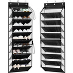 WERNNSAI Over the Door Shoe Organizer with Clear Curtain Dustproof, 9-Shelf Shoe Rack, Deep Pockets Large Hanging Shoes Rack for Closet Door Dorm Bedroom Guest Room Black