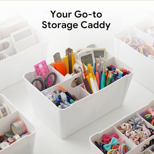 MACOPRO 17QT Craft Storage Box with 2 Removable Caddy Trays, Clear Stackable Plastic Organizer with Lid for Art Supplies, Beads, Sewing Tools, Pens & Kids Toys (White, 1Pack-2-in-1) - size: 1Pack-2-in-1
