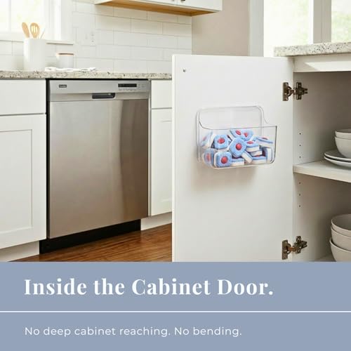 No-Drill Wall Organizer Bin – Clear Removable Adhesive Storage Box with Drain Holes, PET Plastic, Ideal for Small Items in Kitchen, Bathroom, Cabinet Door – Sandra Series - size: Small