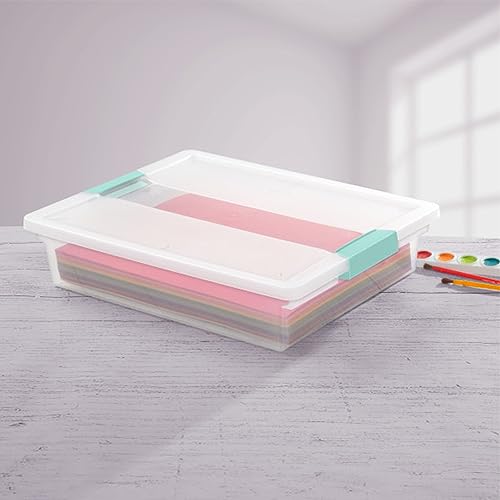 Sterilite Clip Box, Stackable Small Storage Bin with Latching Lid, Plastic Container to Organize Office, Crafts, Clear Base and Lid, Large, 1-Pack - size: Large, style: 1 Pack