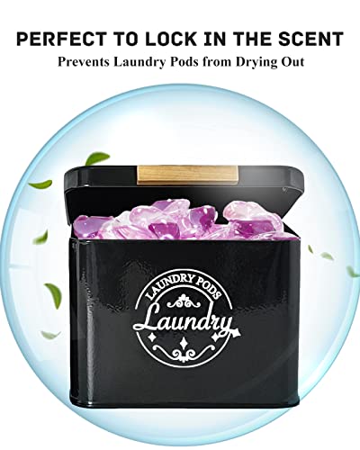 Laundry Pods Holder with Hinged Lid, Farmhouse Space-Saving Metal Container for Laundry Room Decor Organization and Storage, Detergent Dispenser for Efficient Laundry Room Use-Black - color: Black