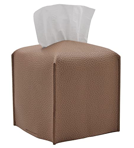 Livelab Tissue Box Cover, Square Decorative PU Leather Tissue Box Holder Modern Tissue Case Facial Paper Organizer Dispenser for Bathroom, Vanity Countertop, Night Stands, Desk, Car 5X5X5'' | Bronze - color: Bronze