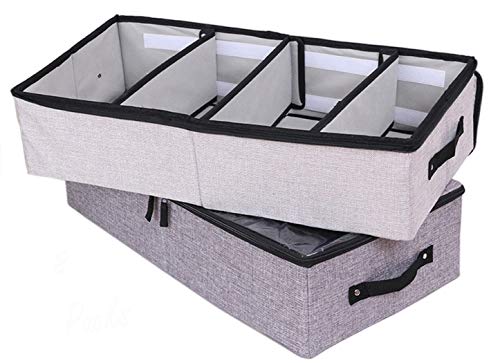 AARAINBOW 2 Packs Foldable Under Bed Clothes Organizer with Lids, Underbed Storage Container with Adjustable Dividers, UnderBed Storage Bins with Handles and Clear Window (Gray+Light Gray) - color: Gray+Light Gray