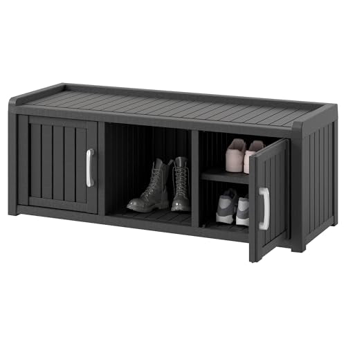 KAMABOKO Shoe Storage Cabinet Waterproof UV-Resistant, Entryway Storage Bench Indoor Outdoor with 2 Doors, Adjustable Shelves for Entryway, Bedroom, Hallway,Living Room(Black) - color: Black, size: 2 Door