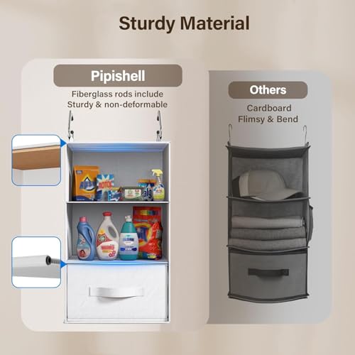 Pipishell 6-Shelf Hanging Closet Organizer with 2 Separable 3-Tier Shelves, 3 Drawers & Side Pockets Closet Organizers and Storage for Wardrobe Organization and Nursery Clothes Organizer, White - color: White