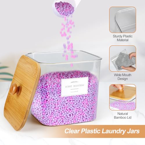 COAZEX 3 Pack Plastic Laundry Pods Container & Dryer Sheet Holder, Laundry Room Organization and Storage Jars with Lids, Scoops & Labels for Detergent, Powder, Scent Booster - color: D-2+1 Pack