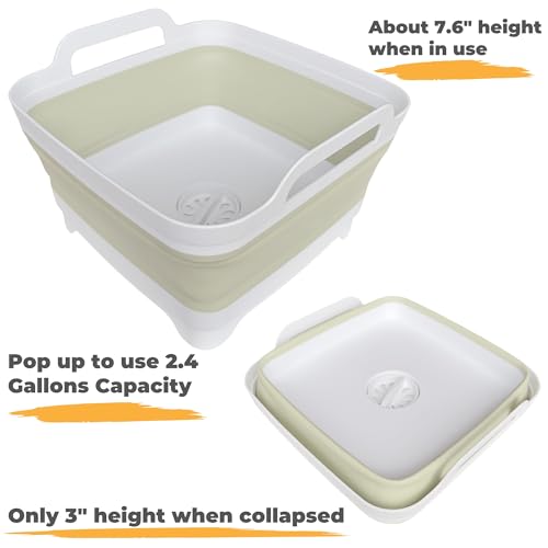 GIMWA Collapsible Wash Basin for Baby Bottles - 2.4 Gallons Portable Wash Bin for RV Camping Sink, Space-Saving Dish Tub (Green) - color: Green