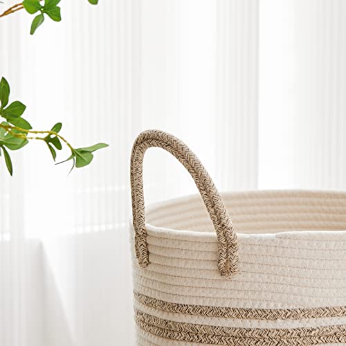 VIPOSCO Tall Laundry Hamper, Woven Rope Storage Basket for Blanket, Toys, Dirty Clothes in Living Room, Bathroom, Bedroom - 30L Brown & White - color: Brown & White, size: 30L