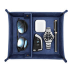 SITHON Valet Tray Desktop Storage Organizer, Removable 2 Compartments Catchall Tray Bedside Vanity Nightstand Caddy Holder Desk Storage Plate, Dark Blue - color: Dark Blue