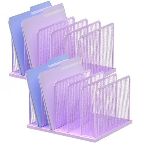 Kuntine.B Desk File Organizer Upright Mesh Desktop Organizer File Sorter Office Organization File Holder for Home, Office & Classroom (Purple, 2 Pack 5-Section) - color: Purple, size: 2 Pack 5-Section