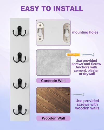 UCEC Vertical Key Holder for Wall with Hooks, Space-Saving Wooden Key Holder Wall Mount Small Organizer for Entryway, Keys, Wallets, and Pet Leashes – White Key Rack for Front Door or Garage Decor - color: Classic White Color