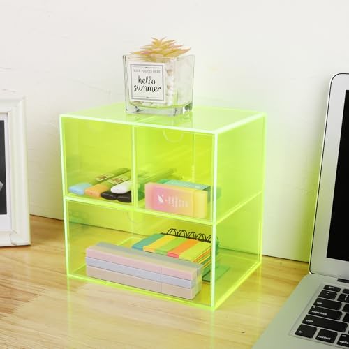 Gelite Desk Organizer with 3 Storage Drawers for Makeup Office Acrylic Desktop Drawer Organizer for Vanity Office Organization and Storage Box, Neon Green - color: Neon Green