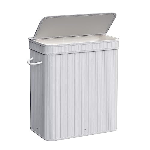 SONGMICS Laundry Hamper with Lid, Bamboo Laundry Basket, Removable Machine Washable Laundry Basket, with Handles, 26.4-Gallons, for Laundry Room, Bedroom, Bathroom, Dove Gray ULCB063G01 - color: Dove Gray, size: 100 L